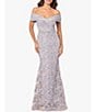 Color:Gold/Silver - Image 1 - Embroidered Off-the-Shoulder Short Sleeve Lace A-line Gown