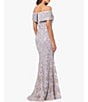 Color:Gold/Silver - Image 2 - Embroidered Off-the-Shoulder Short Sleeve Lace A-line Gown