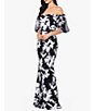 Color:Black/White - Image 3 - Floral Off-the-Shoulder Short Puff Sleeve Mermaid Gown