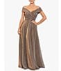 Color:Sand - Image 1 - Glitter Off-The-Shoulder Cap Sleeve Pocketed Gown