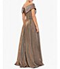 Color:Sand - Image 2 - Glitter Off-The-Shoulder Cap Sleeve Pocketed Gown