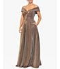 Color:Sand - Image 3 - Glitter Off-The-Shoulder Cap Sleeve Pocketed Gown