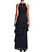 Color:Navy - Image 2 - Halter Neck Sleeveless Tiered Ruffled Gown
