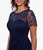 Color:Navy - Image 5 - Illusion Boat Neck Short Sleeve Gown
