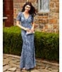 Color:Smoke Blue - Image 5 - Textured Lace V-Neck Short Sleeve Mermaid Gown