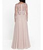 Color:Taupe - Image 2 - Illusion Crew Neck Long Sleeve Floral Beaded Bodice Chiffon Gown