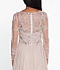 Color:Taupe - Image 4 - Illusion Crew Neck Long Sleeve Floral Beaded Bodice Chiffon Gown