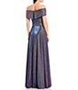 Color:Black/Fuchsia/Multi - Image 2 - Off-the-Shoulder Short Sleeve Sweetheart Neck Thigh High Slit Pleated Glitter Ball Gown