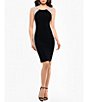 Color:Black/Nude/Silver - Image 1 - Petite Size Beaded Illusion Side Stretch Jersey Scoop Neck Sleeveless Sheath Dress