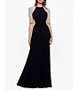 Color:Black/Nude/Silver - Image 1 - Petite Size Beaded Mesh Short Sleeve Sheath Gown