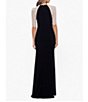 Color:Black/Nude/Silver - Image 2 - Petite Size Beaded Mesh Short Sleeve Sheath Gown