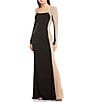 Color:Black/Nude/Silver - Image 1 - Petite Size Long Sleeve Square Neck Caviar Beaded Mesh Panels Sheath Gown