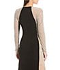 Color:Black/Nude/Silver - Image 4 - Petite Size Long Sleeve Square Neck Caviar Beaded Mesh Panels Sheath Gown