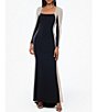Color:Black/Nude/Silver - Image 6 - Petite Size Long Sleeve Square Neck Caviar Beaded Mesh Panels Sheath Gown