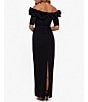 Color:Black - Image 2 - Petite Size Ruffled Off-the-Shoulder Short Sleeve Crepe Sheath Gown
