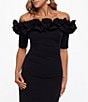 Color:Black - Image 3 - Petite Size Ruffled Off-the-Shoulder Short Sleeve Crepe Sheath Gown
