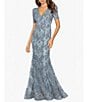 Color:Smoke - Image 1 - Petite Size Short Sleeve V-Neck Lace Soutache Mermaid Gown