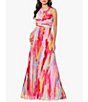 Color:Fuchsia/Multi - Image 1 - Petite Size Sleeveless Halter Neck Pleated Gown