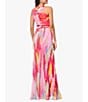 Color:Fuchsia/Multi - Image 2 - Petite Size Sleeveless Halter Neck Pleated Gown