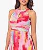 Color:Fuchsia/Multi - Image 4 - Petite Size Sleeveless Halter Neck Pleated Gown