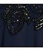 Color:Navy - Image 3 - Plus Size Beaded Bodice Round Neck Short Sleeve Chiffon A-Line Gown