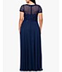 Color:Navy - Image 2 - Plus Size Illusion Boat Neck Embroidered Sequin Bodice Chiffon Gown