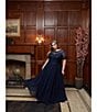 Color:Navy - Image 3 - Plus Size Illusion Boat Neck Embroidered Sequin Bodice Chiffon Gown