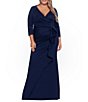 Color:Midnight - Image 1 - Plus Size 3/4 Sleeve Surplice V-Neck Side Ruching Long Dress