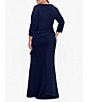 Color:Midnight - Image 2 - Plus Size 3/4 Sleeve Surplice V-Neck Side Ruching Long Dress