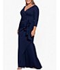 Color:Midnight - Image 3 - Plus Size 3/4 Sleeve Surplice V-Neck Side Ruching Long Dress