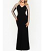 Color:Black/Nude/Sliver - Image 1 - Plus Size Long Sleeve V-Neck Crystal Beaded Gown