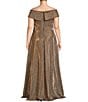 Color:Sand - Image 2 - Plus Size Metallic Glitter Sleeveless Off-the-Shoulder Sweetheart Neck Ball Gown