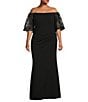 Color:Black/Silver - Image 1 - Plus Size Off-the-Shoulder Beaded Short Sleeve Gown