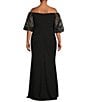 Color:Black/Silver - Image 2 - Plus Size Off-the-Shoulder Beaded Short Sleeve Gown