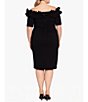 Color:Black - Image 2 - Plus Size Off-the-Shoulder Ruffle Neck Short Sleeve Stretch Scuba Crepe Dress