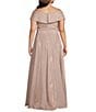 Color:Blush - Image 2 - Plus Size Off-the-Shoulder Sweetheart Neck Cap Sleeve Glitter Ball Gown