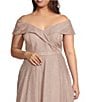 Color:Blush - Image 3 - Plus Size Off-the-Shoulder Sweetheart Neck Cap Sleeve Glitter Ball Gown