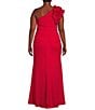 Color:Red - Image 2 - Plus Size Scuba Crepe Sleeveless Ruched Detail Ruffle One Shoulder Gown