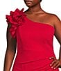 Color:Red - Image 3 - Plus Size Scuba Crepe Sleeveless Ruched Detail Ruffle One Shoulder Gown