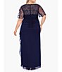 Color:Navy - Image 2 - Plus Size Short Sleeve Beaded Illusion Boat Neck Ruched Long Dress
