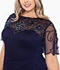 Color:Navy - Image 3 - Plus Size Short Sleeve Beaded Illusion Boat Neck Ruched Long Dress