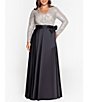 Color:Black/Silver - Image 1 - Plus Size Surplice V-Neck Long Sleeve Sequin Bodice A-Line Gown
