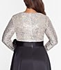 Color:Black/Silver - Image 4 - Plus Size Surplice V-Neck Long Sleeve Sequin Bodice A-Line Gown