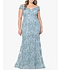 Color:Sage - Image 1 - Plus Size Sweetheart Off-the-Shoulder Embroidered Lace Gown
