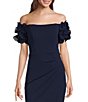 Color:Navy - Image 3 - Rosette Off-the-Shoulder Short Sleeve Ruffle Ruched Waist Gown