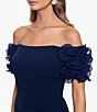 Color:Navy - Image 5 - Rosette Off-the-Shoulder Short Sleeve Ruffle Ruched Waist Gown