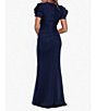 Color:Midnight - Image 2 - Rosette Short Sleeve Ruched Back Sheath Gown