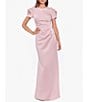 Color:Blush - Image 1 - Rosette Short Sleeve Ruched Back Sheath Gown