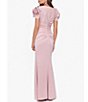 Color:Blush - Image 2 - Rosette Short Sleeve Ruched Back Sheath Gown