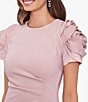 Color:Blush - Image 3 - Rosette Short Sleeve Ruched Back Sheath Gown